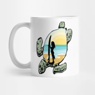 Surfer Girl Sunset Turtle Beach Mug